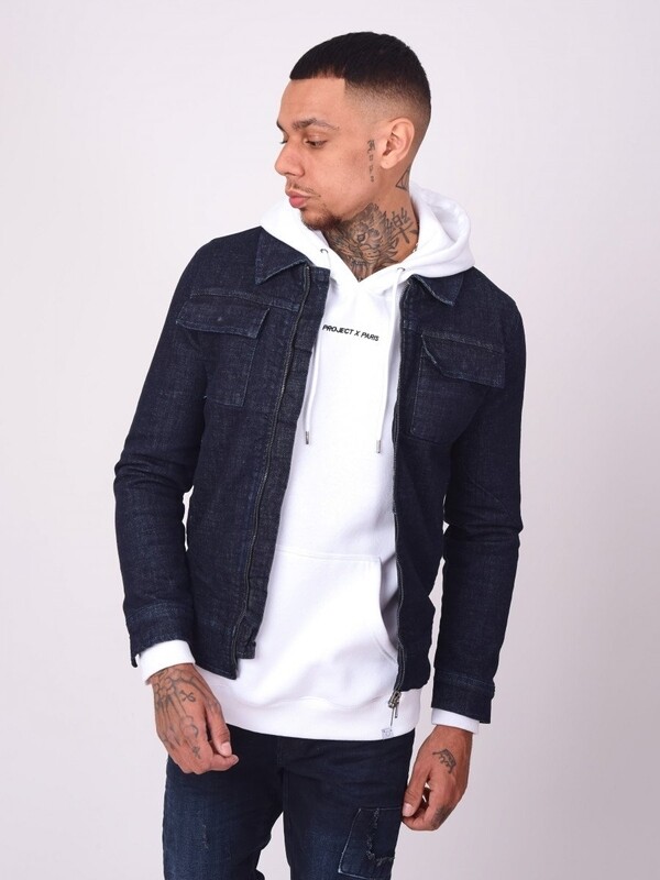 Veste en denim brut à zip - Bleu