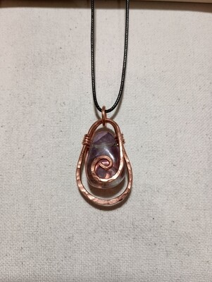 Fluorite wrapped in copper pendant