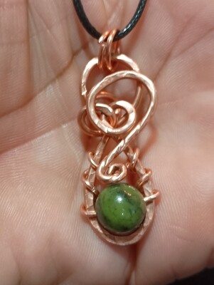 Green Jade pendant wrapped in pure copper