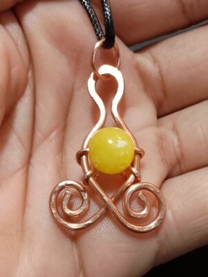 Yellow Jade pendant wrapped in pure copper