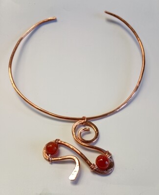 16 inch copper collar w/Carnelian Pendant