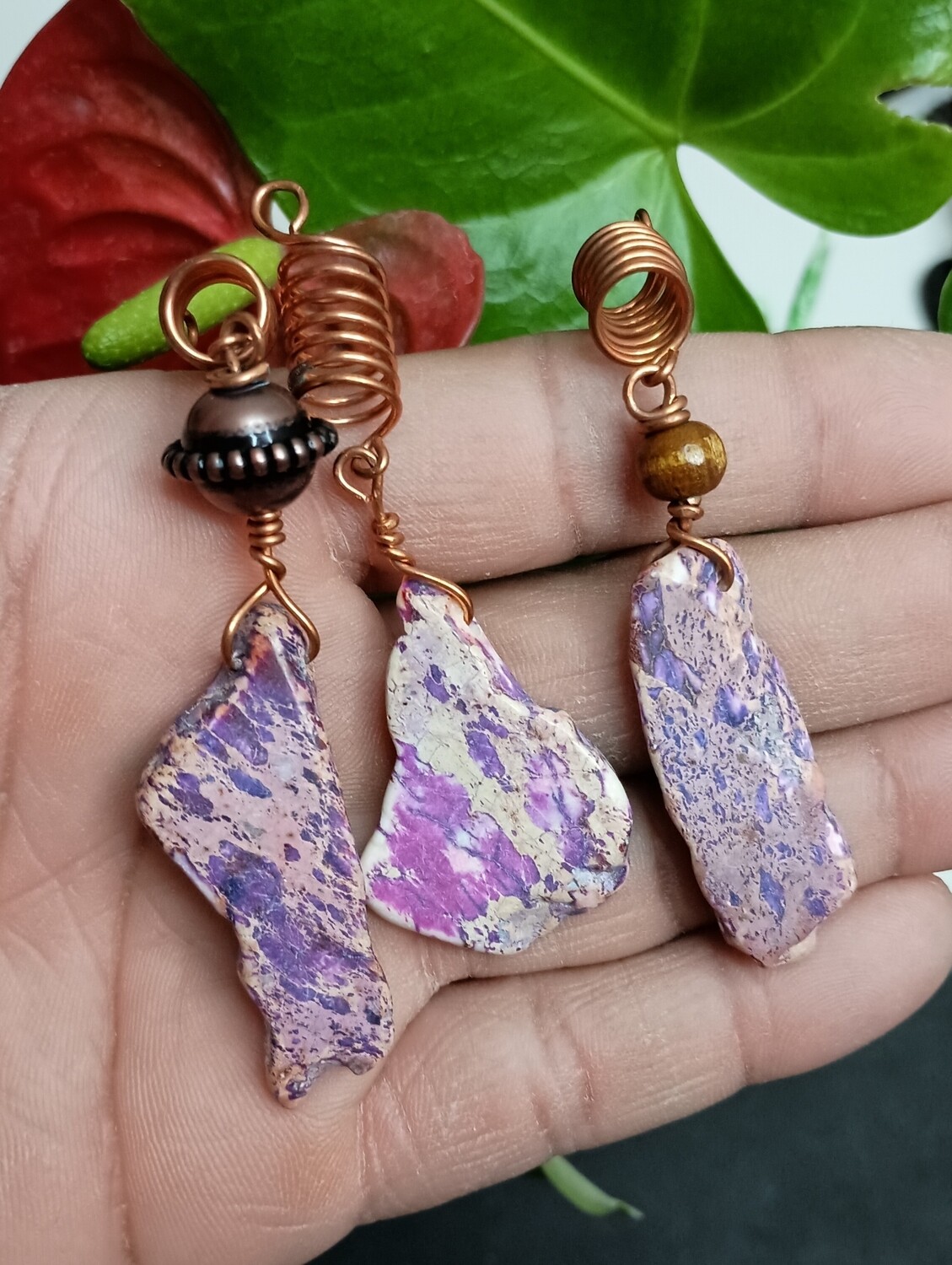 3 piece Purple Imperial Jasper Hair Jewelry