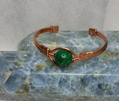 Malachite 7 inch Gem stone Copper Bracelet