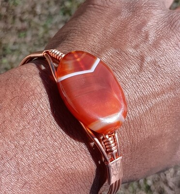 7 inch Orange Agate Gem stone Copper Bracelet