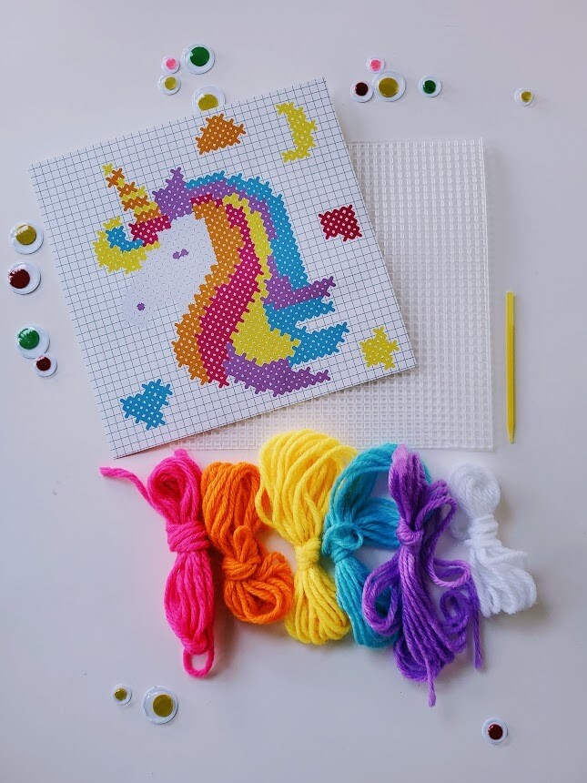 cross stitch kit, beginners cross stitch kit, unicorn cross stitch kit