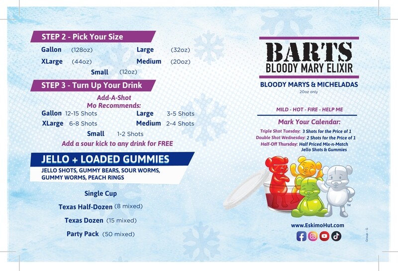 Eskimo Hut Menu B (no prices - with Barts but no cocktails) - 500 pk
