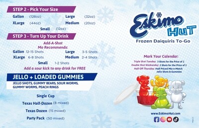 Eskimo Hut Menu C (no prices - no Barts and no cocktails) - 500 pk