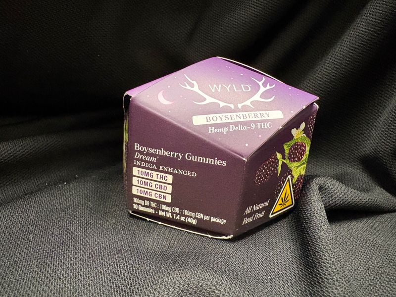 WYLD Full Spectrum D9 THC Gummies 10mg THC, 10MG CBD, 10MG CBG Boysenberry 10ct