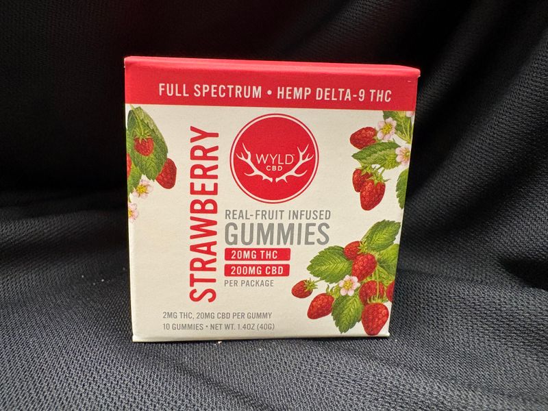 WYLD Full Spectrum D9 THC Gummies 20mg THC, 200MG CBD Strawberry 10ct