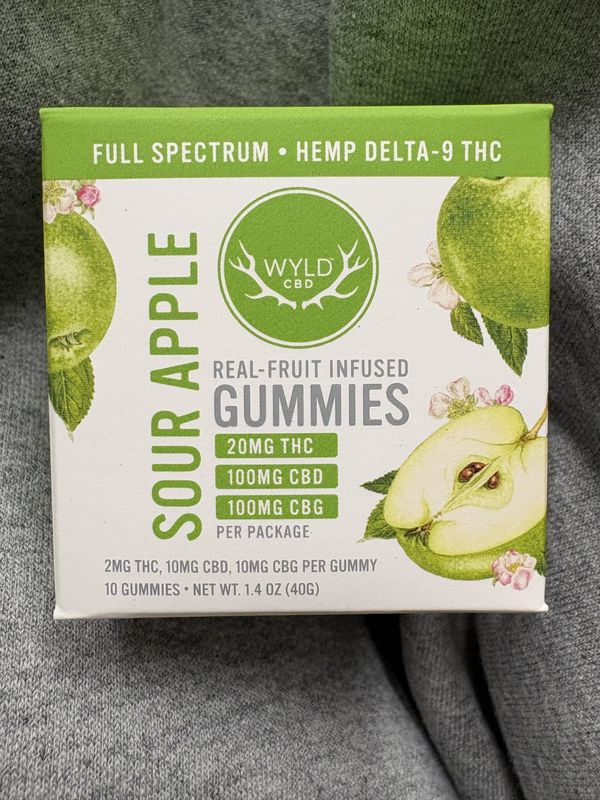 WYLD Full Spectrum D9 THC Gummies 20mg THC, 100MG CBD, 100MG CBG Sour Apple 10ct