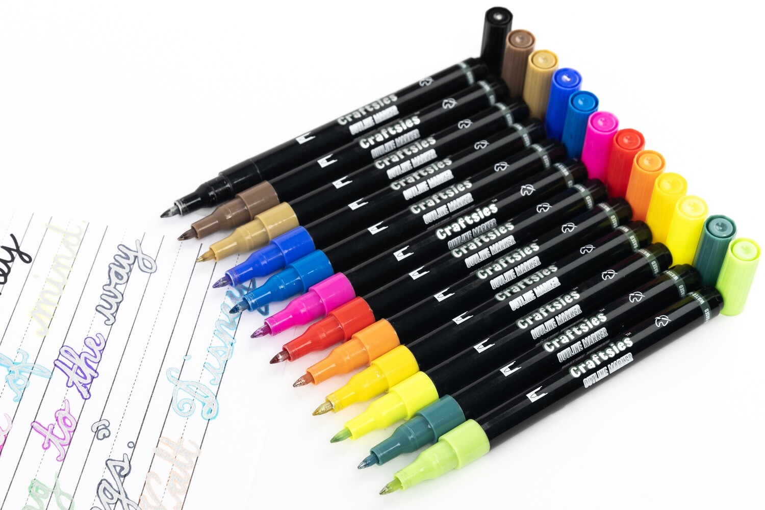 Craftsies Metallic Outline Markers|12 Self-Outline colors| 0.7mm Premium Fine Tip| Bonus Cursive Writing  Course