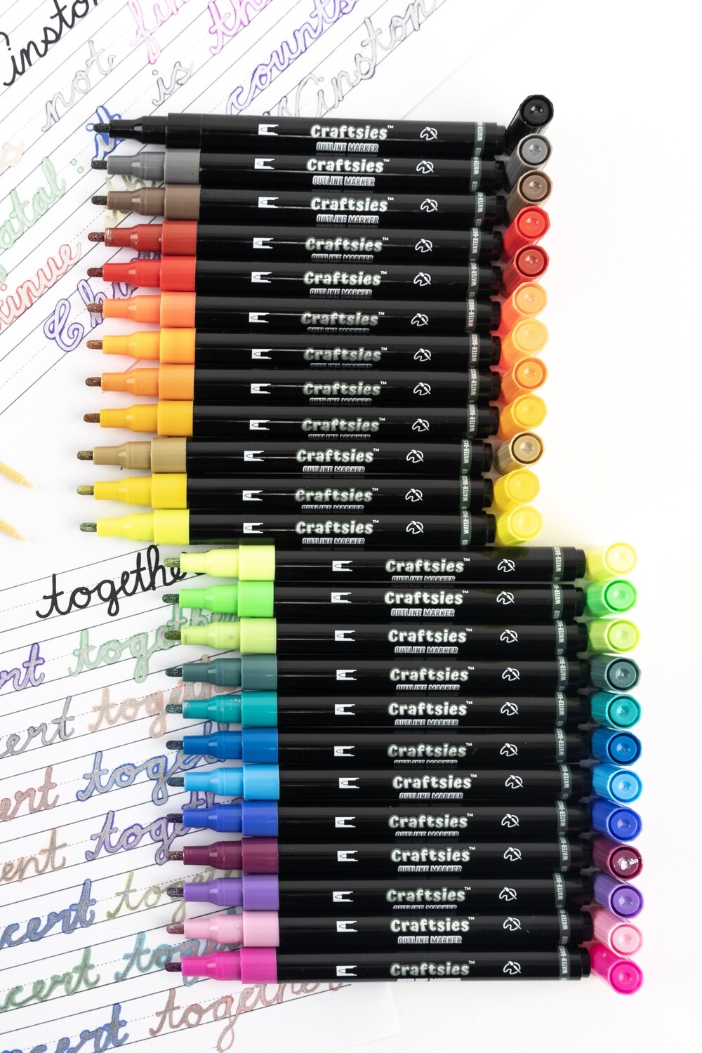 Craftsies Metallic Outline Markers|24 Self-Outline colors| 1mm Premium Fine Tip| 2 extra nibs| Bonus Cursive Writing Course