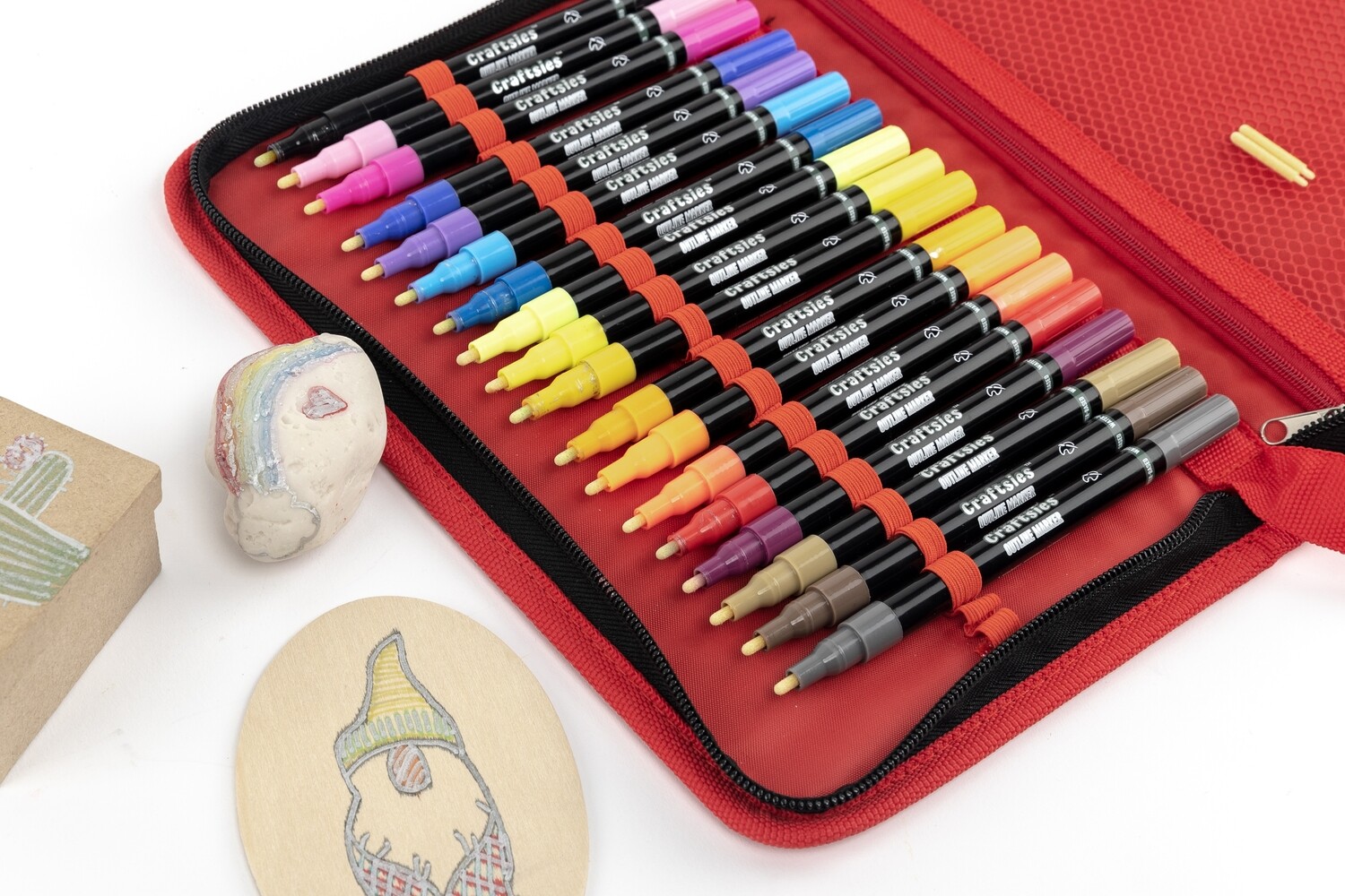 Craftsies Metallic Outline Markers|18 Self-Outline colors| 1mm Premium Fine Tip| 2 extra nibs| Bonus Cursive Writing Course| Premium Canvas case