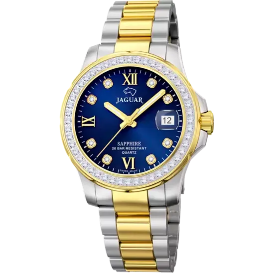 JAGUAR SWISS MADE EXECUTIVE DAME BLU, CINTURINO ACCIAIO E DORATO