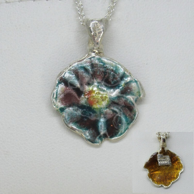 Emaille Blume aus 999 Feinsilber