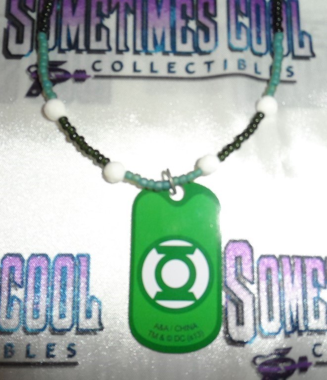 Green Lantern Dog Tag Beaded Necklace