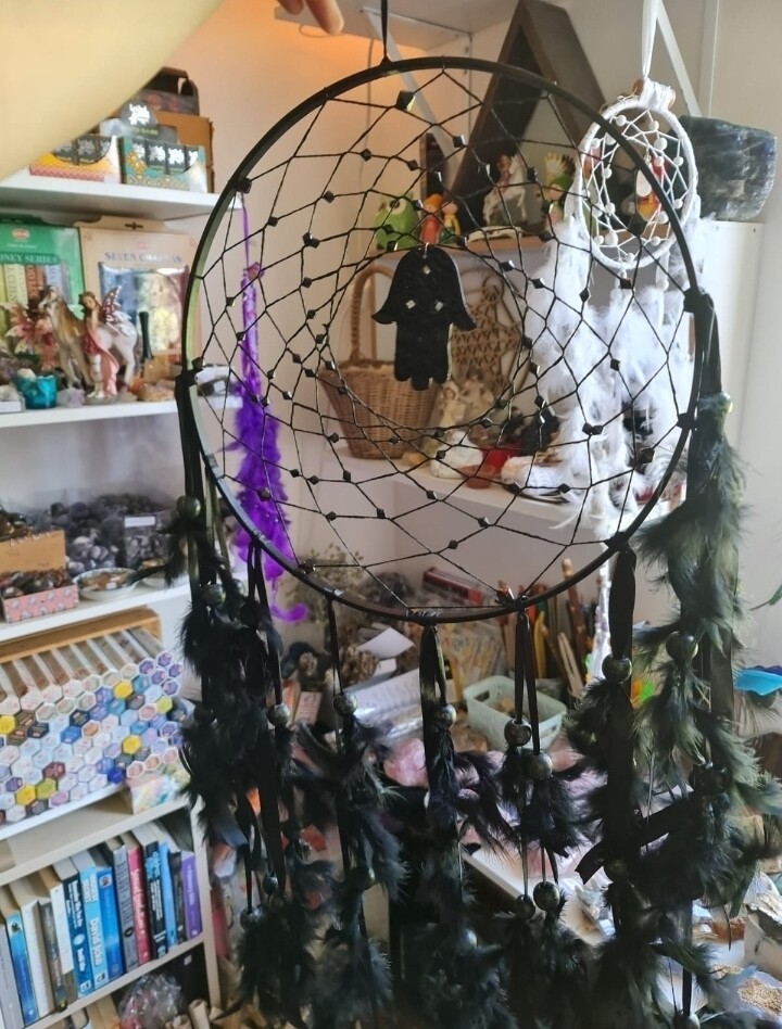Big black Dreamcatcher with Hamsa Hand