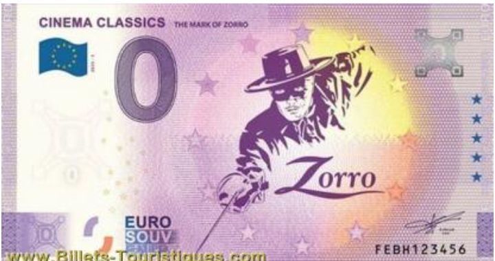 Billet touristique 0 euro the Mark of Zorro