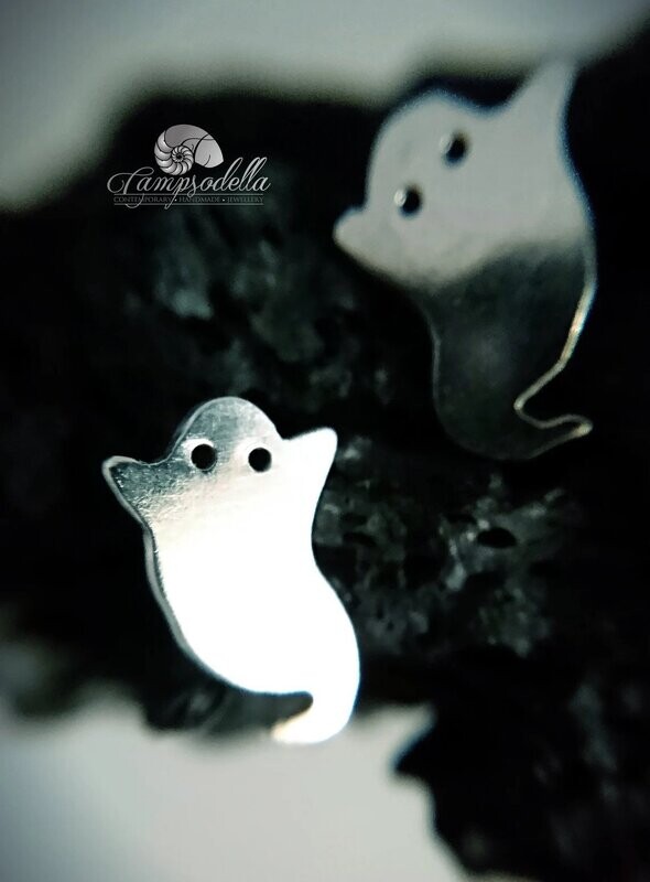 Silver Ghost Spooky Earring Studs