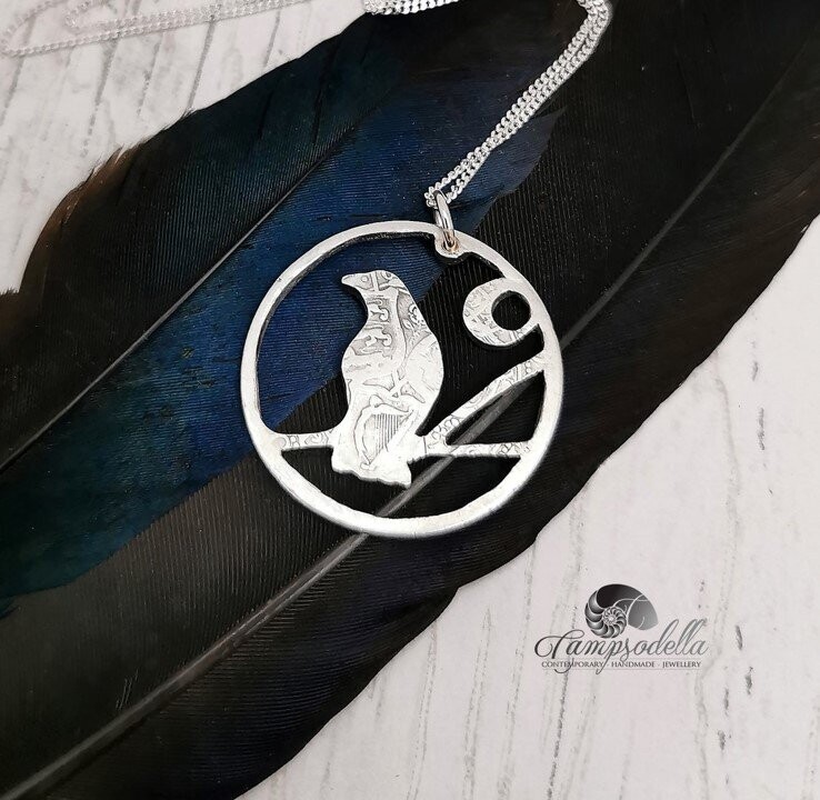 Silver Raven by Moonlight necklace- Florin 925