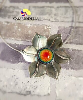 Artisan Rainbow Glass Flower necklace