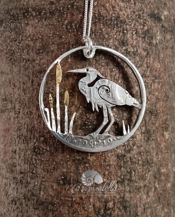 Heron pendant and chain- Silver & Gold