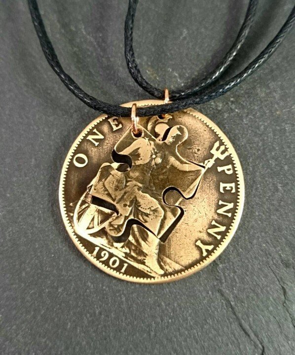 Jigsaw puzzle pendant set- Bronze Penny