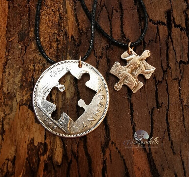 Jigsaw puzzle pendant set- Bronze Penny