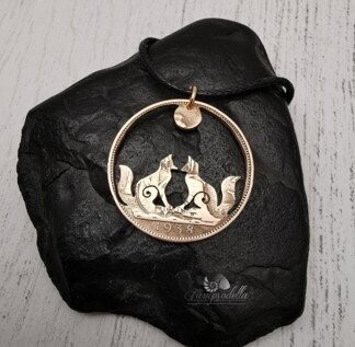 Kissing Foxes by moonlight- Bronze Penny