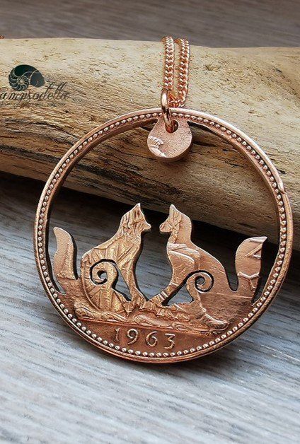 Kissing Foxes by moonlight- Bronze Penny