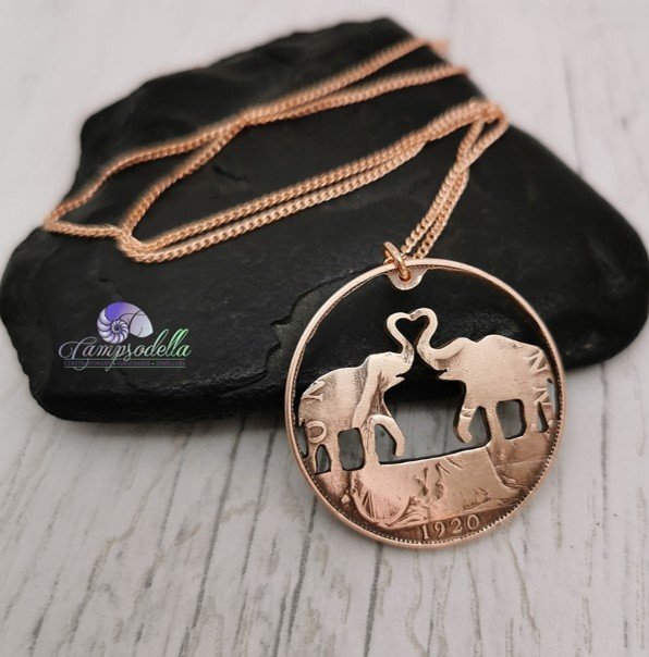 Romantic Elephant pendant- Bronze penny