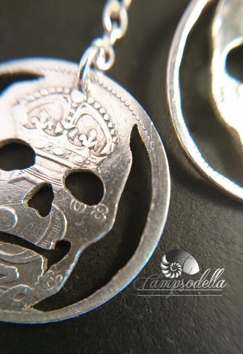 Silver Coin Skull Earrings