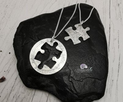 Silver jigsaw puzzle pendant set - Shilling 925