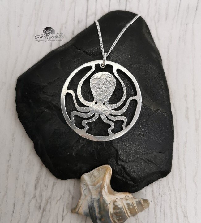 Silver Octopus pendant- Half-Crown coin