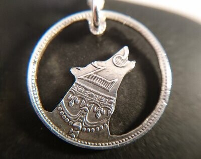 Tiny Silver Wolf pendant- Threepence 925