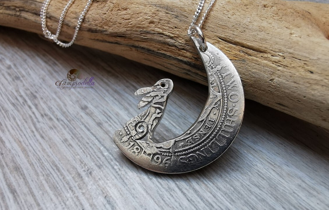 Antique silver hare in the moon pendant- Florin 925