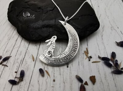 Antique silver hare in the moon pendant- Florin 925
