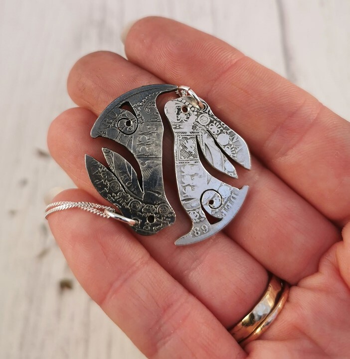 Yin Yang Silver Hare pendant set- Half -Crown 925