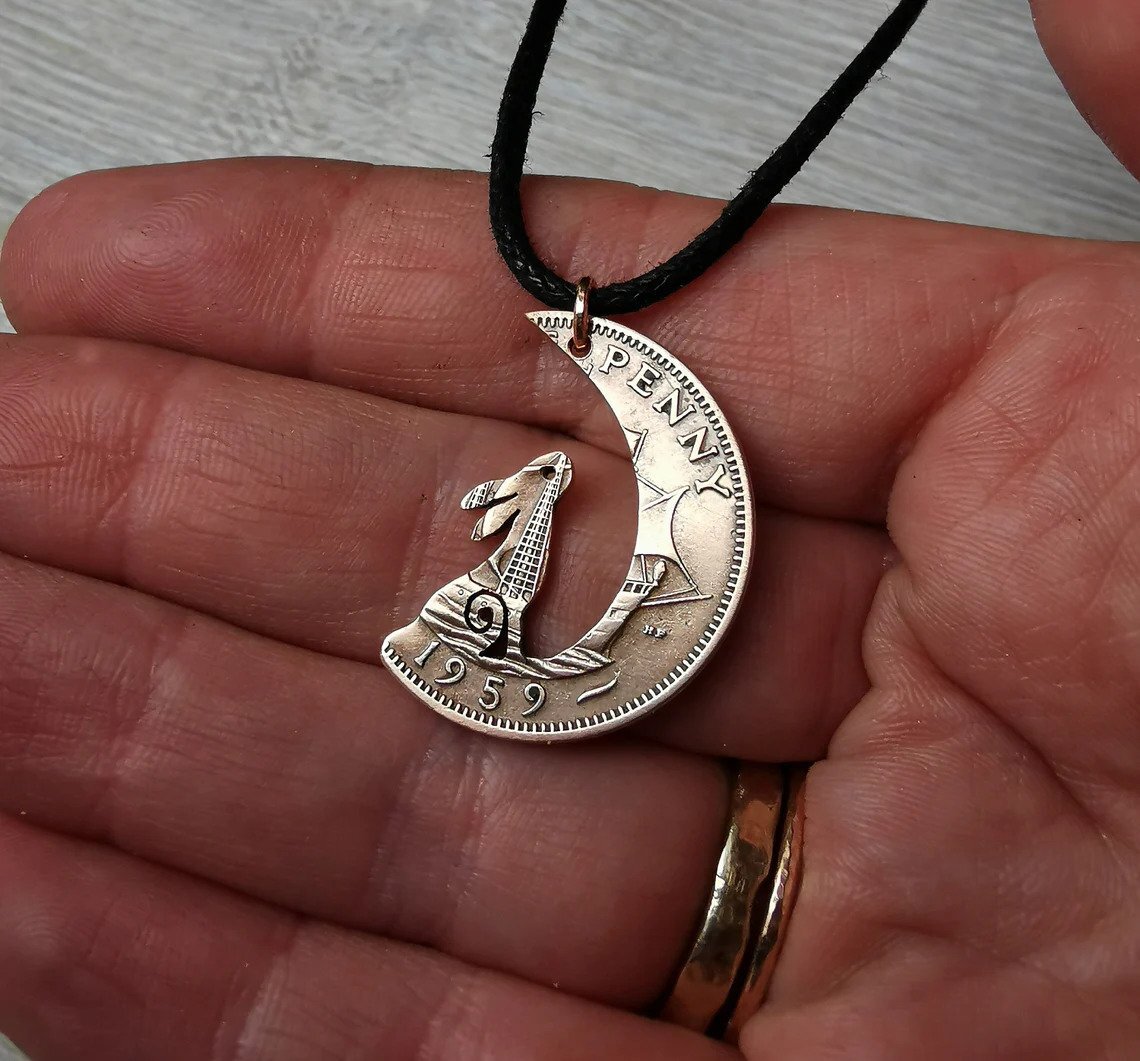 Hare in the Moon pendant- Half penny