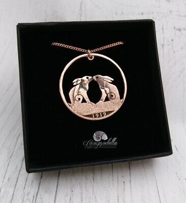 Kissing rabbit pendant- Bronze Penny
