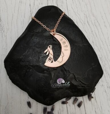 Irish Hare in the Moon necklace- 1971 Copper