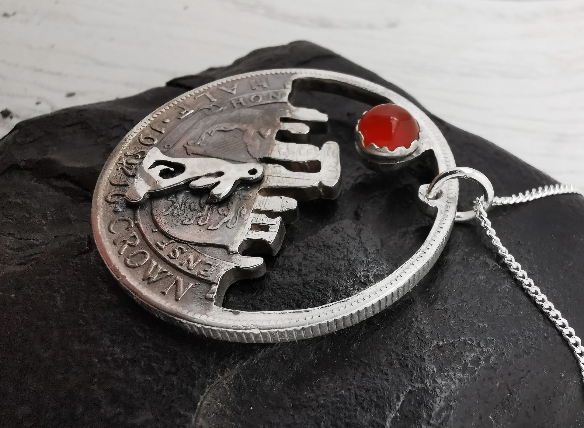 Solstice Hare at Stonehenge pendant- Carnelian stone sun