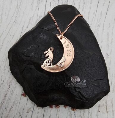 Irish Hare in the Moon necklace- 1975 Copper
