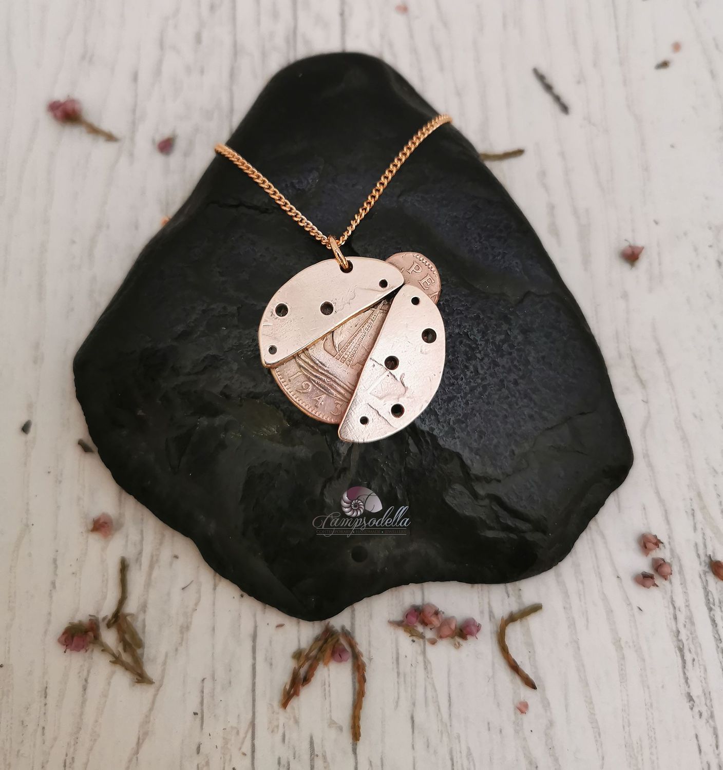 Ladybird bronze pendant- Lady bug necklace