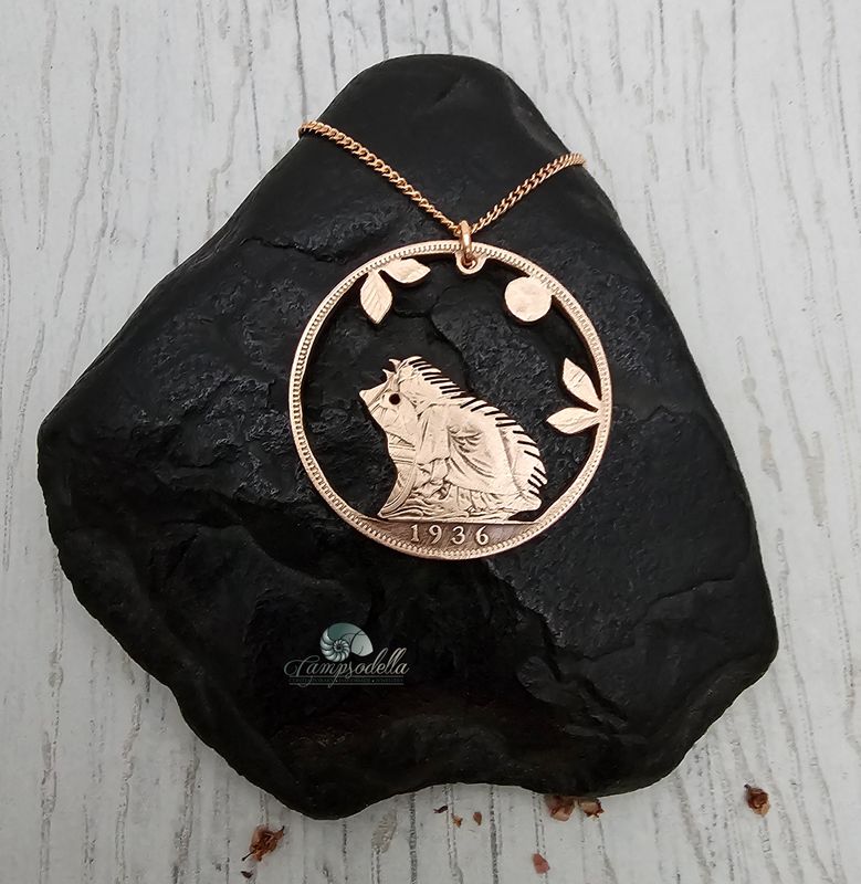 Hedgehog by moonlight necklace- Bronze Penny