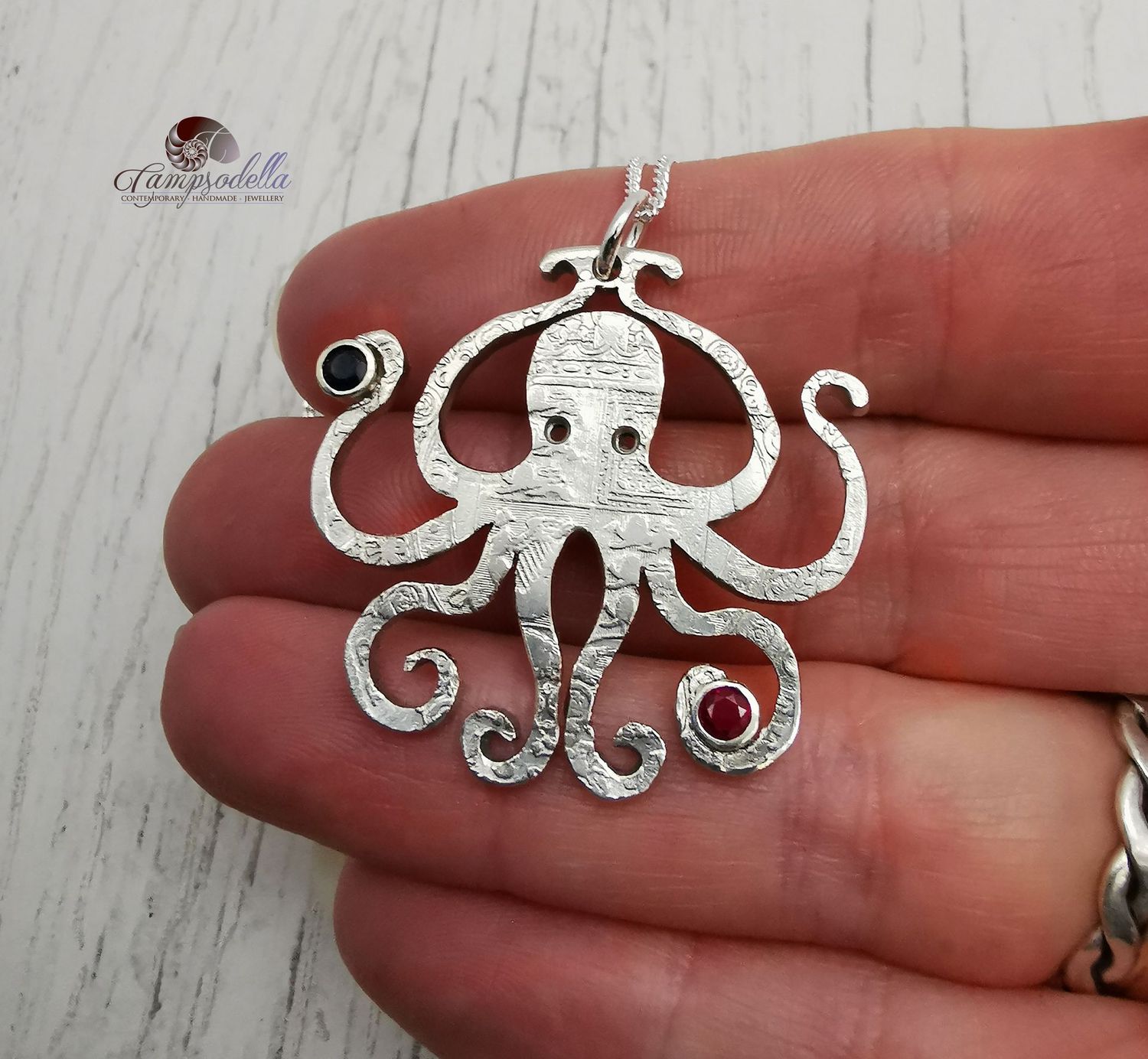 Silver and Gem Stone Octopus pendant