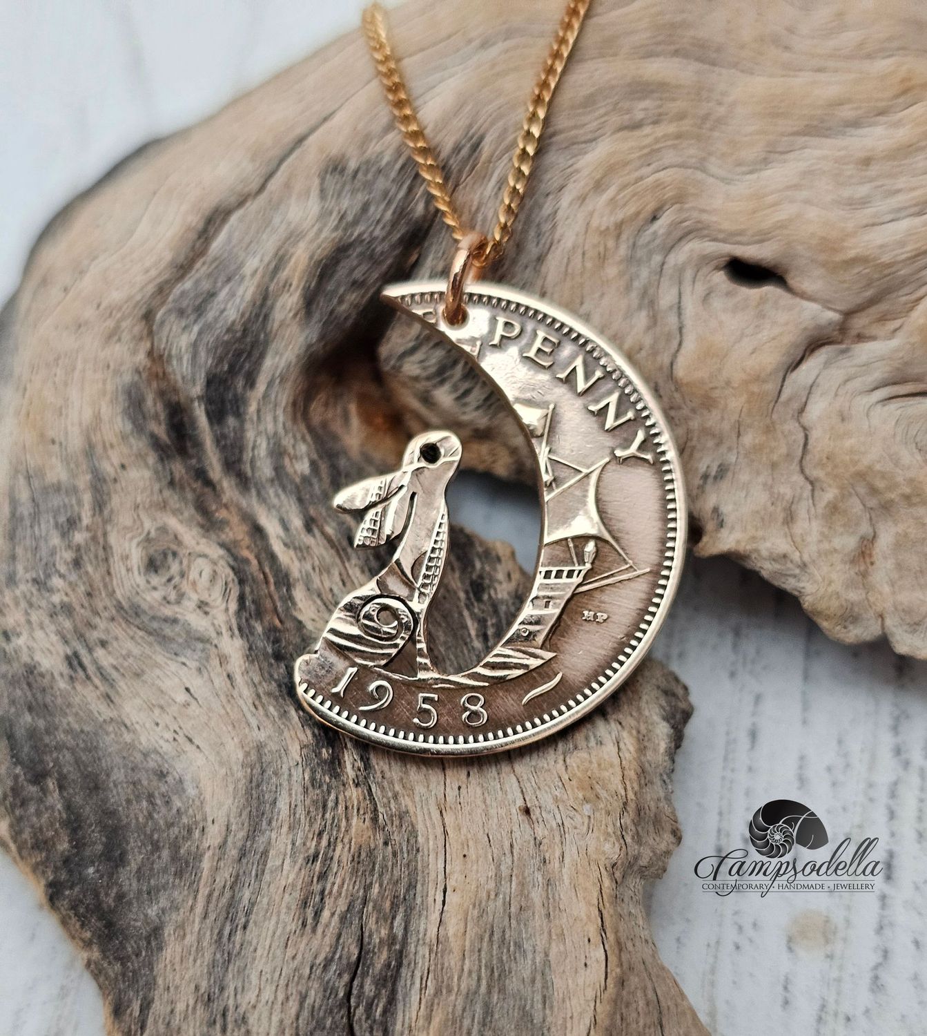 Hare in the Moon pendant- Half penny