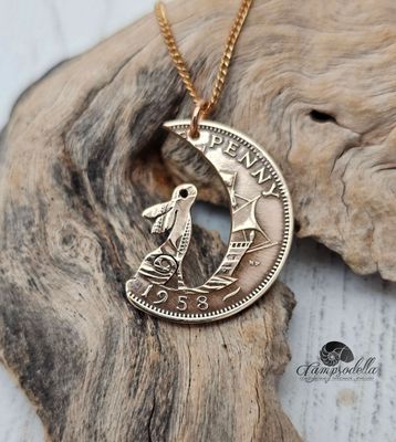 Hare in the Moon pendant- Half penny