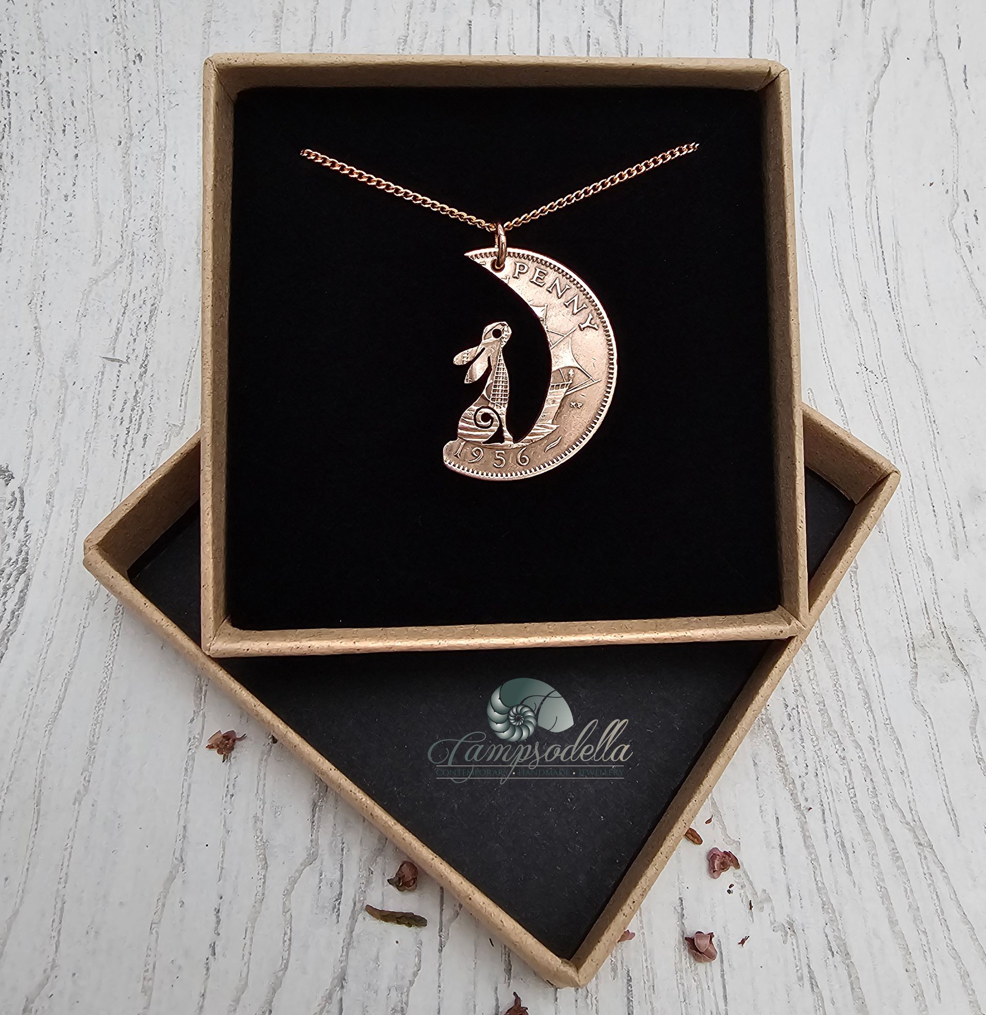 Hare in the Moon pendant- Half penny