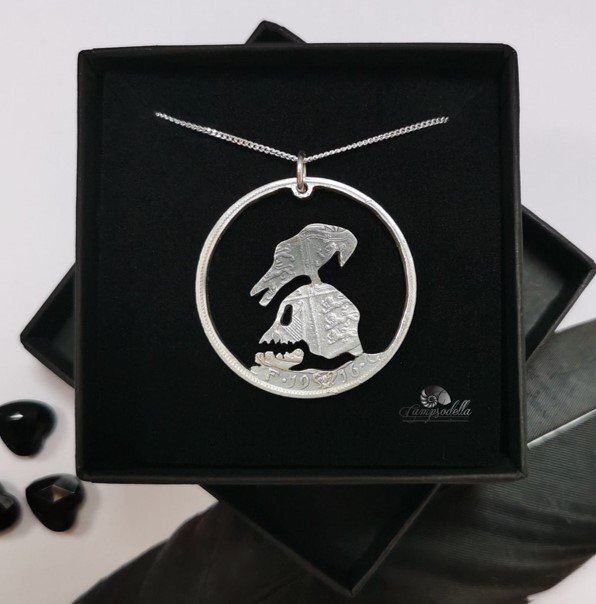 Black Raven and Silver skull pendant